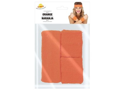 Retro sada potítek s čelenkou neon - oranžové - 80.léta - disco - 3 ks