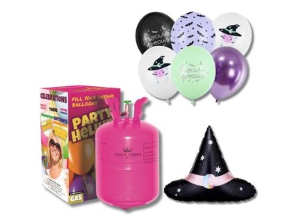 Helium a sada balónků - mix - čarodějnice - 7 ks - Halloween