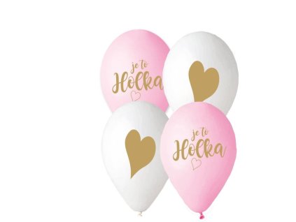 Balónek s českým potiskem JE TO HOLKA! - růžová a bílá - 30 cm - 5 ks