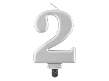 Narozeninová svíčka na dort - 2 - metalická stříbrná - 8 cm