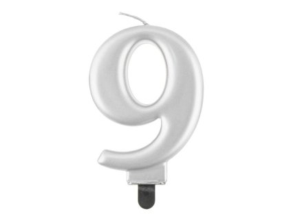 Narozeninová svíčka na dort - 9 - metalická stříbrná - 8 cm