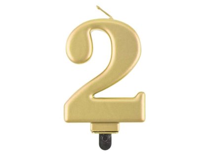 Narozeninová svíčka na dort - 2 - metalická zlatá - 8 cm