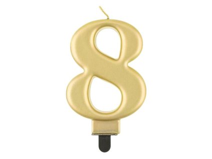 Narozeninová svíčka na dort - 8 - metalická zlatá - 8 cm