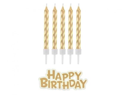 Svíčky narozeniny - Happy Birthday - zlaté -16 ks - 7 cm