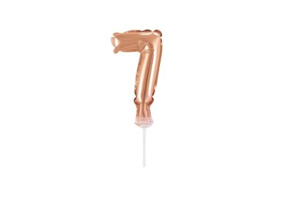 Balón foliový číslice - 7 - RŮŽOVO ZLATÁ - ROSE GOLD 12,5 cm s držákem
