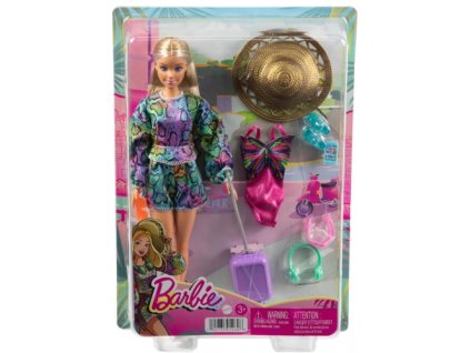 Mattel - Barbie Holiday Fun Summer Travel Blonde Doll and Accessories (Prázdninová zábava, letní cestování, blonďatá panenka a doplňky)