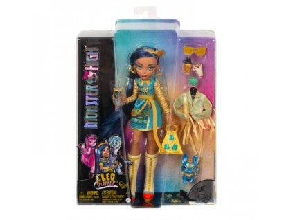 Mattel - Monster High Panenka Cleo De Nile s modrými pruhovanými vlasy a domácím psem