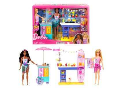 Mattel - Hrací sada Barbie Beach Boardwalk s panenkami Barbie Brooklyn a Malibu