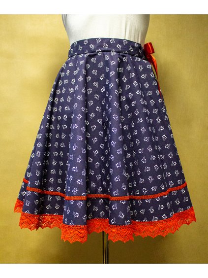 Dámska folklórna kruhová sukňa modrá-červená krajka