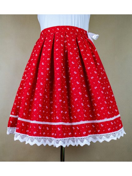 Dámska červená skladaná sukňa - vzor kvety