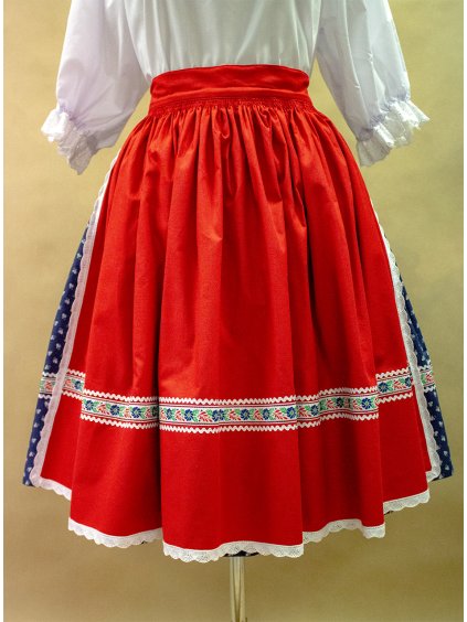 Folklórny komplet : modrá sukňa s červenou zásterkou