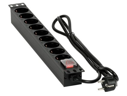 Prodlužovací přívod do Racku (19" RACK, 1U, AC 230V, vypínač, 9 zásuvek schuko, kabel 1,8m)