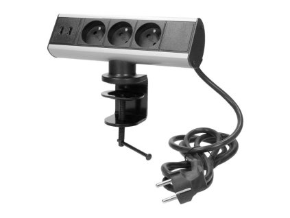 VIRONE FS-7 Zásuvka stolní se svorkami 3x 230V, 2x USB, černá, kabel 1,8m