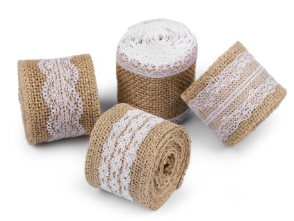 Jute ribbon with lace, 2m roll