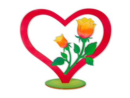 Wooden heart with rose, unpainted