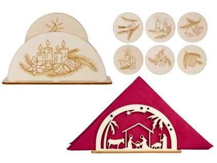 f7466040005911 01 Stojanek na ubrousky vanoce s podtacky a stojanek na podtacky koule betlem 2S