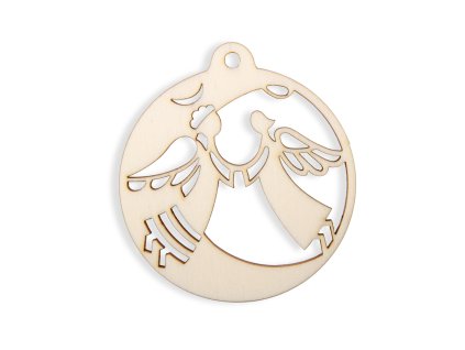 Wooden decoration 2 angels 63mm