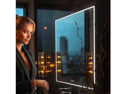 Černé LED zrcadlo 700x700 se dvěma dotykovými senzory