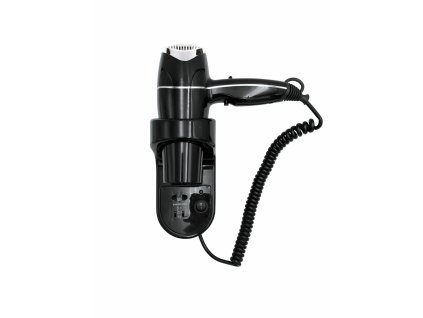 Nástěnný hotelový fén se zásuvkou na holicí strojek - černý