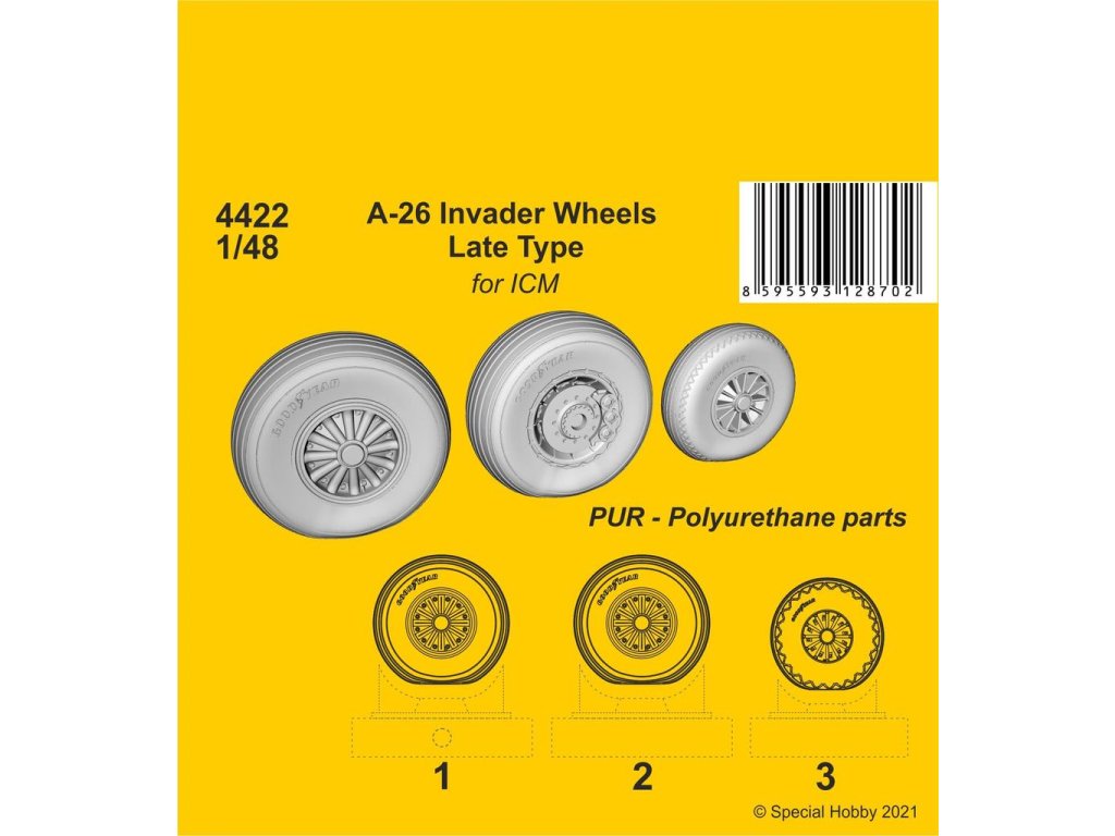 A-26 Invader Wheels Late Type / for ICM kit, resin 40 6061
