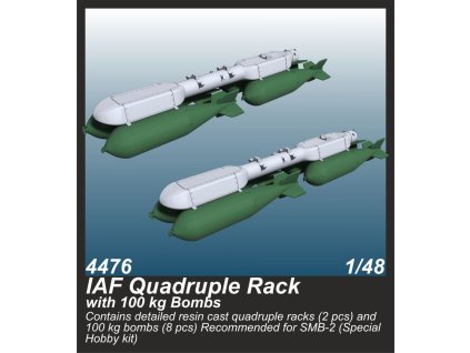 IAF Quadruple Rack with 100 kg Bombs (2 pcs.) / for SMB-2, Sa´ar and Mirage II kits 1/48 40 2177