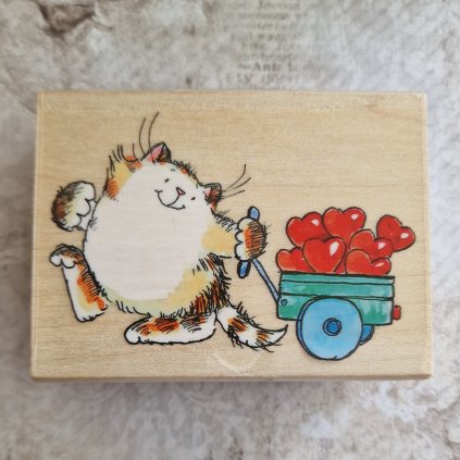 RAZÍTKO gumové na dřevě (velký kocour se srdíčky)