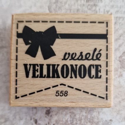 RAZÍTKO gumové na dřevě  (mašlička VESELÉ VELIKONOCE)