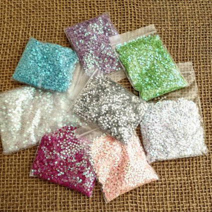 Sada 8 balení TŘPYTIVÝCH FLITRŮ 3 mm - HVĚZDIČKY (mix barev)