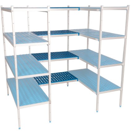 Hliníkový-polypropylenový spojovací regál, 3-patrový, 4780x500x1750 mm | ALUSHELF, 2PD-53+3P-155+6P-165+12UM