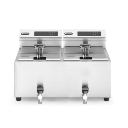 Fritéza Profi Line digitální s výpustí - 2x 8 l, Profi Line, 16L, 230V/7000W, 605x515x(H)350mm | HENDI, 207376