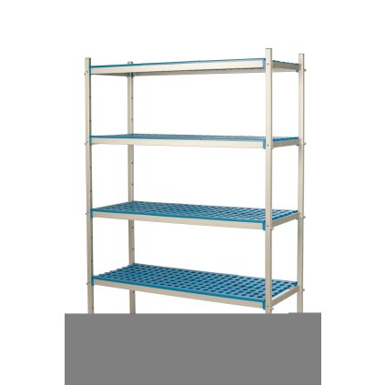 Hliníkový-polypropylenový volně stojící regál, 4-patrový, 1570x400x1750 mm | ALUSHELF, 2PD-44+4P-154