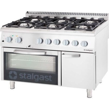 Sporák plynový 6 hořáků (3,5+2x5+2x7+9) s elektrickou troubou, G20 800x700x850 mm | STALGAST, Linia 700