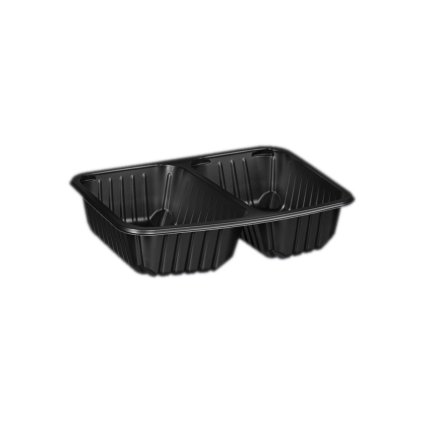 Černá dvoukomorová zatavovací miska, vanička, žebrovaná 227x178x50 mm, balení 320 ks | TECHNICA, PP - 2D - 9500 RC