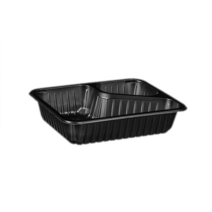 Černá dvoukomorová zatavovací miska (colt), vanička, žebrovaná 227x178x50 mm, balení 320 ks | TECHNICA, PP - 2D - 9530 RC