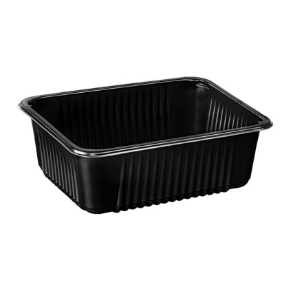 Černá jednokomorová zatavovací miska, vanička, žebrovaná 227x178x80 mm, 2300 ml, balení 320 ks  | TECHNICA, PP - 1D - W/1 623 RD