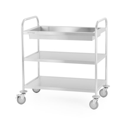 Číšnický vozík z nerezové oceli s hlubokou polici, 3-policový, rukojeť s kulatým profilem, 860x540x940 mm | TECHNICA, Silver Line