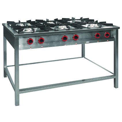 Plynový gastronomický sporák 6-hořákový, 1330x700x850 mm se skřínkou,  1x3,5+3x5+2x7 kW | EGAZ, TG-632.II