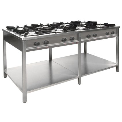 Plynový gastronomický sporák 8-hořákový, 1760x900x850 mm s policí,   2x3,5+3x5+2x7+1x9 kW | EGAZ, TG-845.III