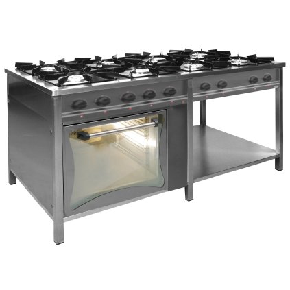 Plynový gastronomický sporák 8-hořákový s plynovou troubou a policí, 1700x700x850 mm, 43,5 kW | EGAZ, TG-8736/PG-1