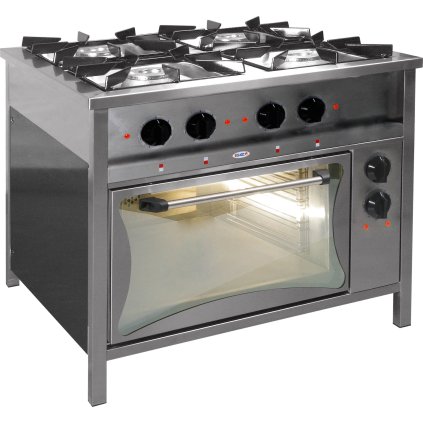 Plynový gastronomický sporák 4-hořákový s elektrickou troubou, 900x900x850 mm, 27,6 kW | EGAZ, TG-425/PKE-1