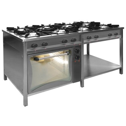 Plynový gastronomický sporák 8-hořákový s elektrickou troubou a policí, 1700x700x850 mm, 44,6 kW | EGAZ, TG-8740/PKE-1