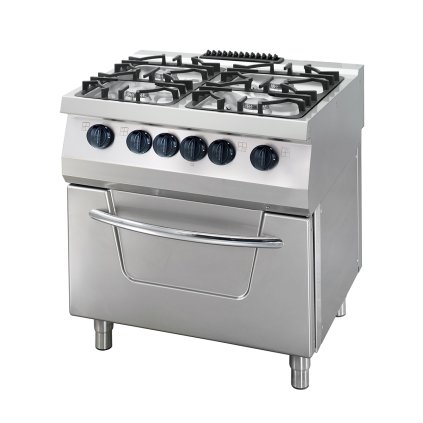 Plynový sporák pro vysoké zatížení - 4 hořáky - s elektrickou troubou - 33 kW - hloubka 70 cm | Maxima, 9396014