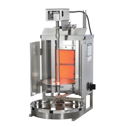 Plynový gril na na kebab/gyros, 1 topné pole, zátěž 7 kg, 3,5 kW, 330x320x605 mm | POTIS, GD1/zemní plyn