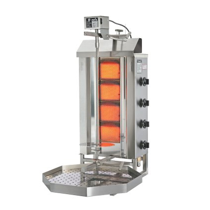 Plynový gril na kebab/gyros, 4 topná pole, zátěž 30 kg, 7 kW, 500x395x920 mm, nádoba na tuk 500x500 mm | POTIS, G2/LPG