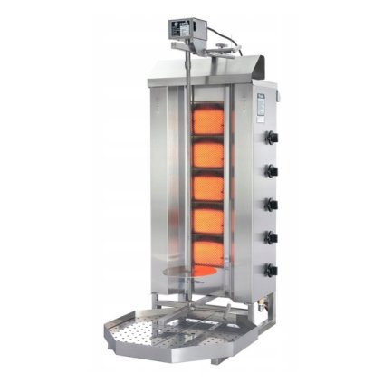 Plynový gril na kebab/gyros, 5 topných polí, zátěž 50 kg, 8,75 kW, 550x455x1120 mm, nádoba na tuk 550x550 mm | POTIS, G3/zemní plyn