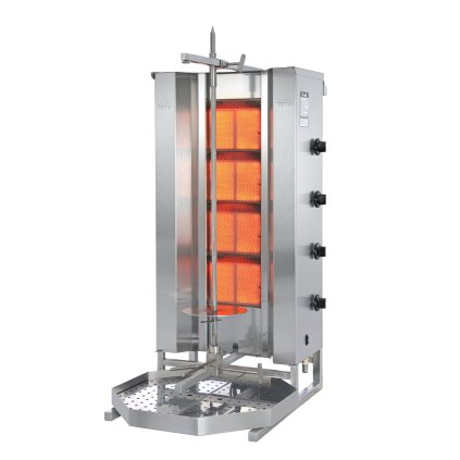 Plynový gril na kebab/gyros, 4 topná pole, zátěž 70 kg, 14 kW, dolní pohon, 550x510x1030 mm, nádoba na tuk 550x550 mm | POTIS, MU GD4/zemní plyn