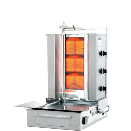 Plynový gril na kebab/gyros, 3 topná pole, zátěž 40 kg, 10,5 kW, dolní pohon 3,5 W, 760x620x840 mm | POTIS, F GD3/zemní plyn