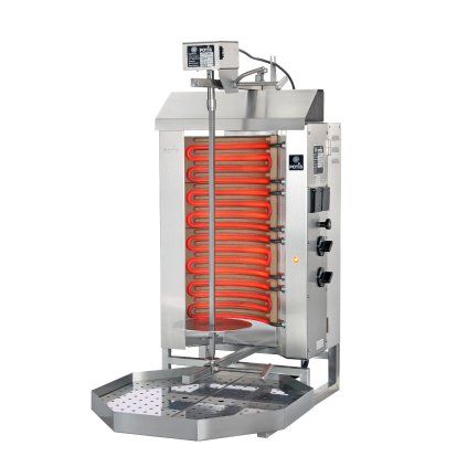 Elektrický gril na kebab/gyros, 2 topná pole, zátěž 30 kg, 400V, 5,2 kW, 500x450x920 mm, nádoba na tuk 500x500 mm | POTIS, E2-N