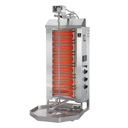 Elektrický gril na kebab/gyros, 3 topná pole, zátěž 50 kg, 400V, 7,8 kW, 500x450x1120 mm, nádoba na tuk 500x500 mm | POTIS, E3-N