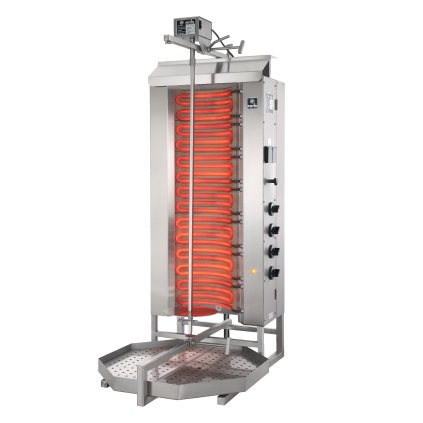 Elektrický gril na kebab/gyros, 4 topná pole, zátěž 80 kg, 400V, 10,5 kW, 600x495x1290 mm, nádoba na tuk 550x550 mm | POTIS, E4-S